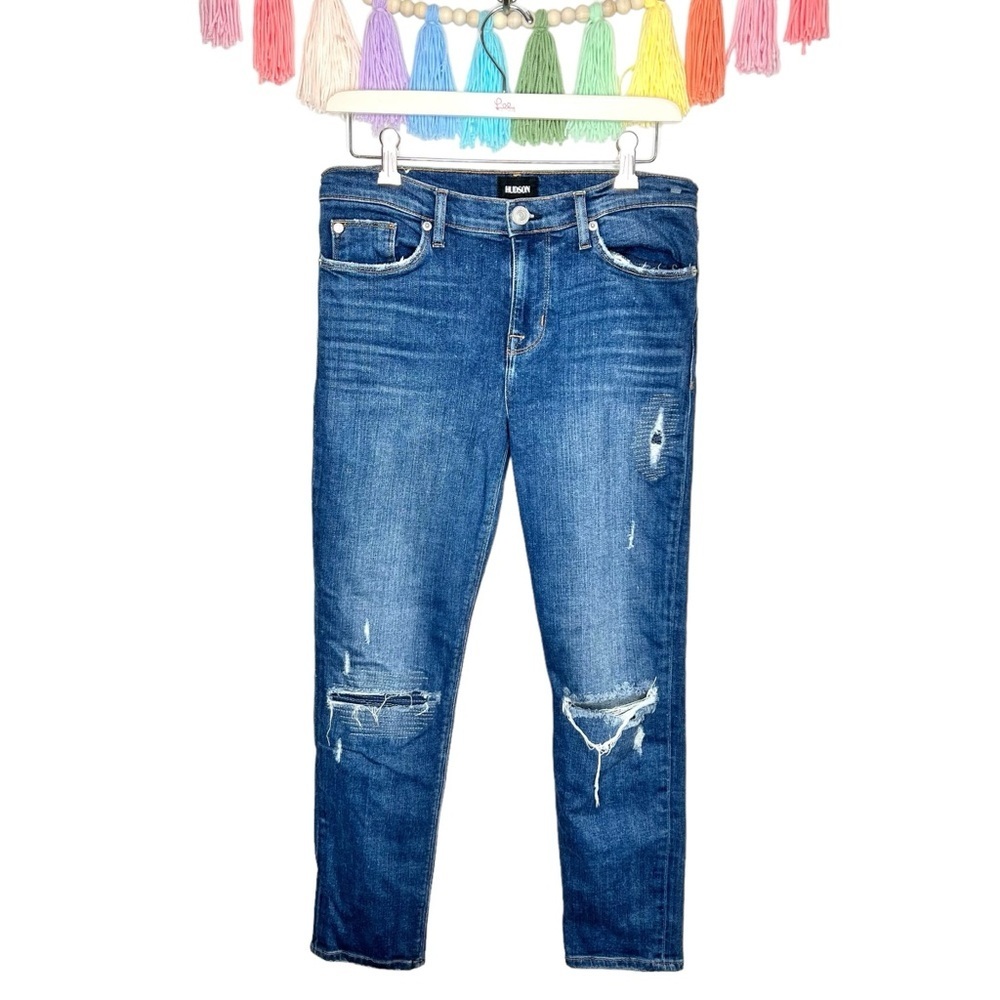 Hudson Midrise Tally Skinny Crop Blue Distressed Jeans Size 29
